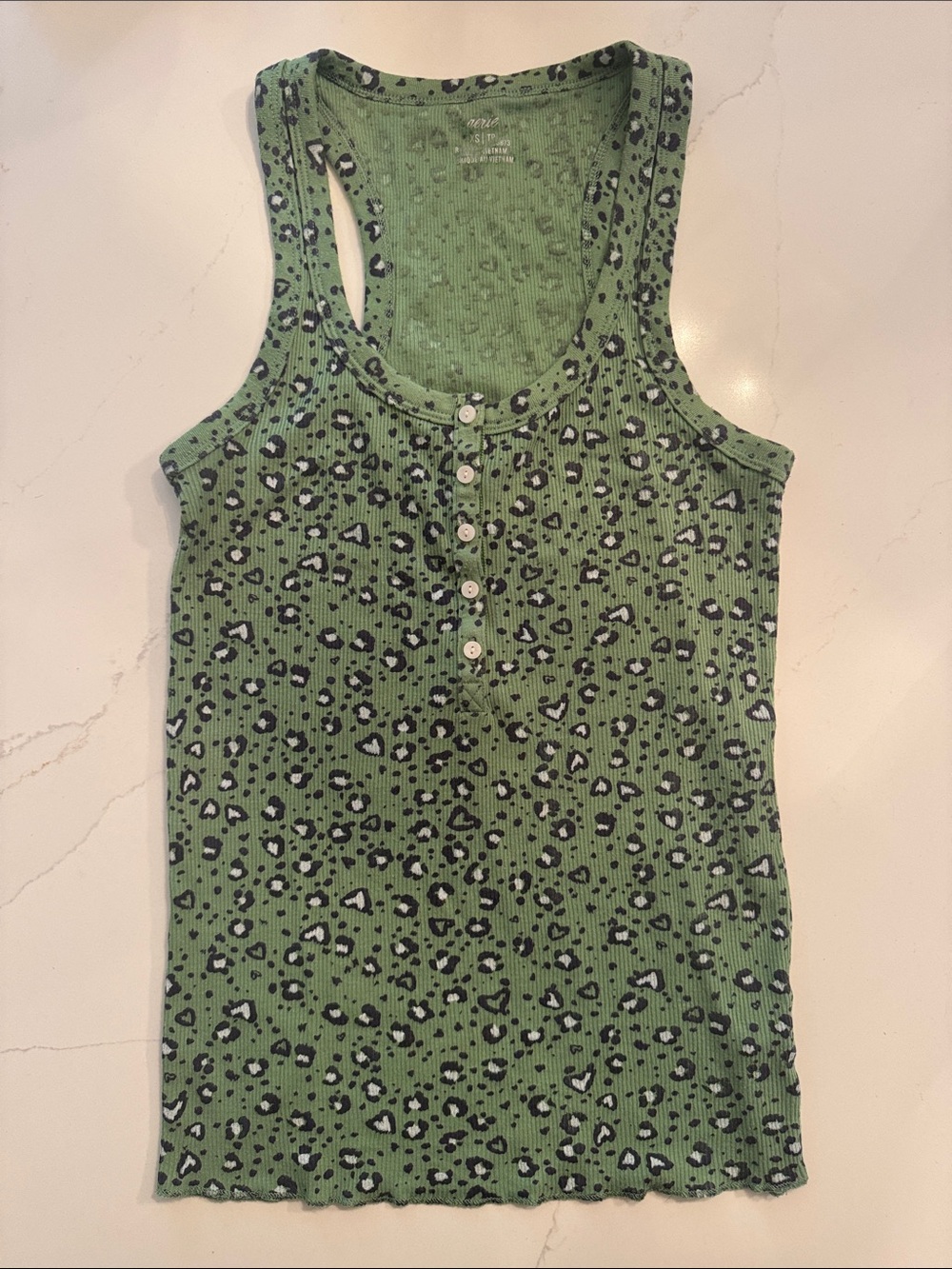 Aerie Olive Green Leopard Ribbed Button Tank - Picture 4 of 4